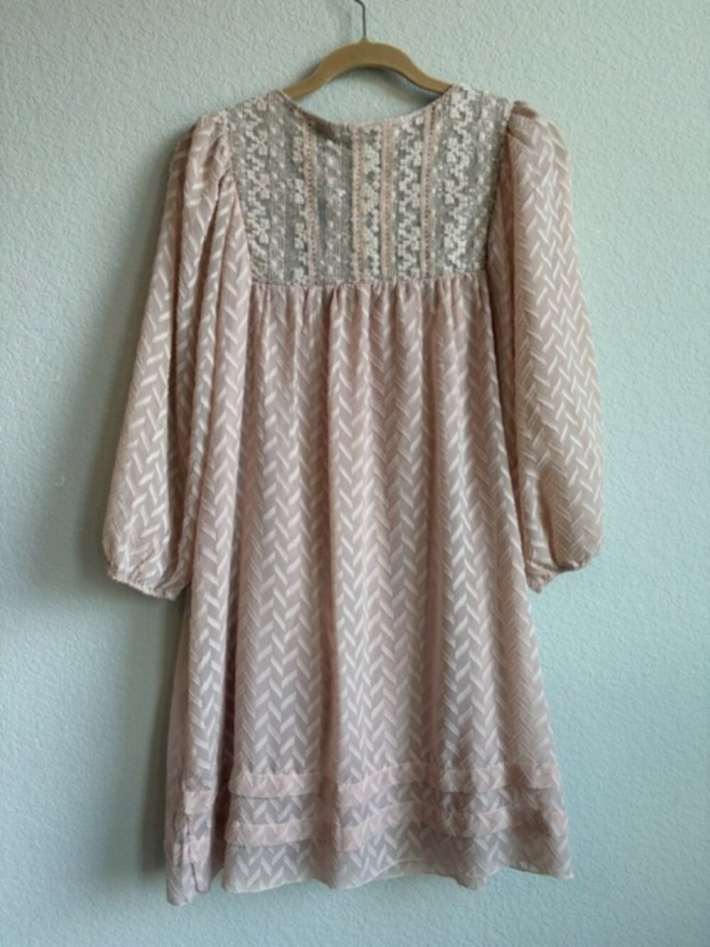 Anthropologie One September Blush Pink Chevron Jacquard Mini Dress Medium - Picture 4 of 12